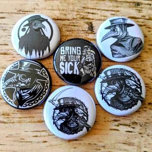 Plague Doctor 1 inch set of 6 pinback buttons